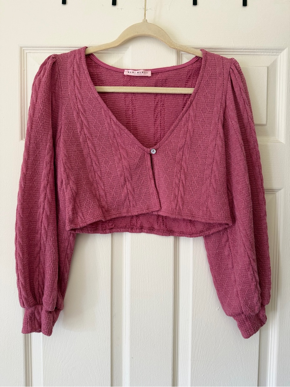 Blue Blush Cable Knit Cropped Cardigan - Rose